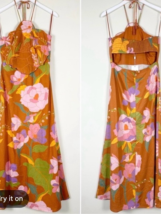 Caroline Constas Dresses & Skirts - Caroline Constas Rust Floral Maxi Dress with Pink & Purple Blooms